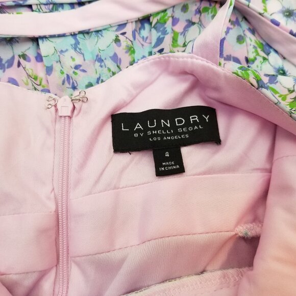 Laundry Pink & Blue Floral Pleated Chiffon Maxi Dress by Shelli Segal * Size 4 - Picture 12 of 13